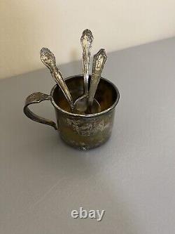 Tasse en argent sterling vintage - 1 cuillère et 2 fourchettes pesant environ 3,9 oz