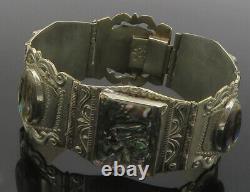 Taxco 925 Argent Sterling Vintage Ormeau Shell Bracelet Chaîne De Panneau Bt5321