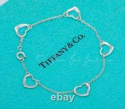 Tiffany & Co. Bracelet vintage Elsa Peretti en argent sterling à 5 cœurs ouverts, 7 pouces de long