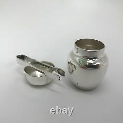Tiffany & Co. Sterling Silver Sugar Jar / Boîte À Pilules Avec Tongs Vintage