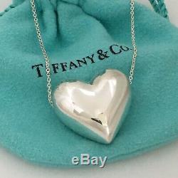 Tiffany & Co Vintage En Argent Sterling Curseur Bouffantes 3d Complète Coeur Collier De Chaîne