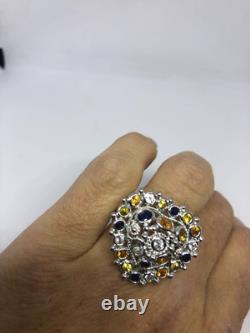 Tourmaline multicolore vintage fait main en argent sterling 925 gothique pour la Saint-Valentin