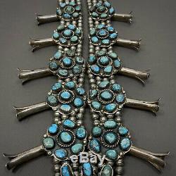 Turquoise Massive Vintage Cérémonie Navajo Argent Squash Blossom Collier 600g