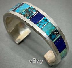 Turquoise Vintage Navajo Amérindien Lapis Inlay Bracelet Ray Tracey Nice