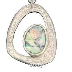 VTG. Collier pendentif ovale en verre romain d'Israël et en argent sterling 925 avec ensemble de boucles d'oreilles