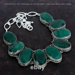 Vente de Noël Collier Vintage en Chaîne en Argent Sterling 925 avec Émeraude Naturelle Zambienne