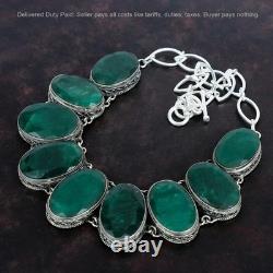 Vente de Noël Collier Vintage en Chaîne en Argent Sterling 925 avec Émeraude Naturelle Zambienne