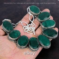 Vente de Noël Collier Vintage en Chaîne en Argent Sterling 925 avec Émeraude Naturelle Zambienne