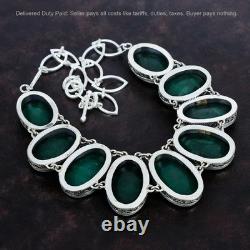 Vente de Noël Collier Vintage en Chaîne en Argent Sterling 925 avec Émeraude Naturelle Zambienne