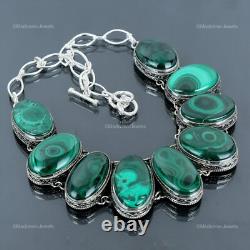 Vente de la fête des mères Collier vintage en argent sterling avec chaîne en malachite