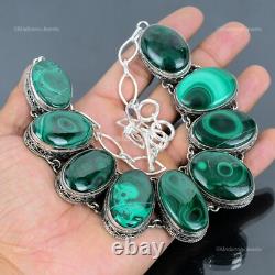 Vente de la fête des mères Collier vintage en argent sterling avec chaîne en malachite Vente de la fête des mères Collier vintage en argent sterling avec chaîne en malachite