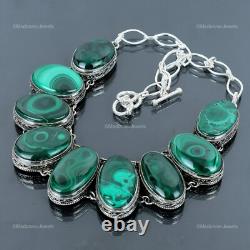 Vente de la fête des mères Collier vintage en argent sterling avec chaîne en malachite