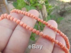 Victorienne Anciennes Carved Salmon Coral Non Teint 17 Bead Necklace 13.88g