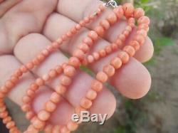 Victorienne Anciennes Carved Salmon Coral Non Teint 17 Bead Necklace 13.88g