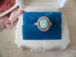 Vieille Bijoux Sterling Argent Opal Bague Avec Sapphires Ancien Deco Bijoux