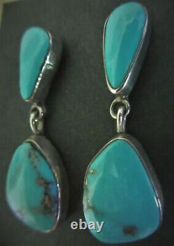 Vieilles Boucles D’oreilles Vintage Navajo Gem Quality Mined Blue Turquoise 925 Sterling Silver