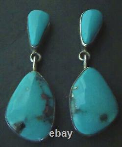 Vieilles Boucles D’oreilles Vintage Navajo Gem Quality Mined Blue Turquoise 925 Sterling Silver