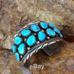 Vieux Vintage Pion Authentique Navajo Kingman Turquoise 16 Stone Grand Bracelet
