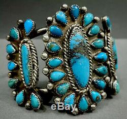 Vieux Vintage Zuni En Argent Sterling Kingman Turquoise Cluster Bracelet