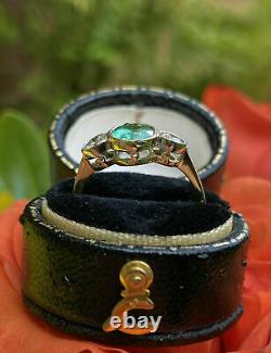 Vintage 1.10 Ct Emerald & Diamond Bague De Fiançailles Pour Femmes 14k Plaqué Or Jaune