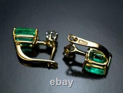 Vintage 1.50 Ct Emerald & Diamond Or Jaune 14k Sur Boucles D'oreilles Solitaire Stud