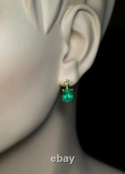 Vintage 1.50 Ct Emerald & Diamond Or Jaune 14k Sur Boucles D'oreilles Solitaire Stud