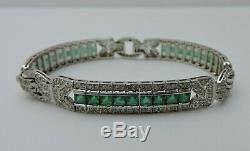 Vintage 12ct Emerald Et Diamant Colombien Or Blanc Dames Plus 7.5bracelet