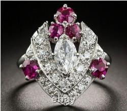 Vintage 2.50ct Simulated Diamond & Ruby Bague De Fiançailles 14k Blanc Finition Or