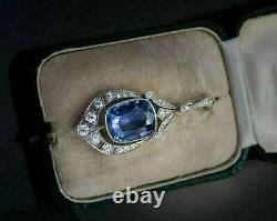 Vintage 3 Ct Coussin Coupé Bleu Topaz Diamond Pendentif 14k Collier Fn En Or Blanc