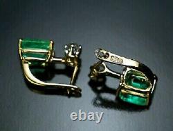 Vintage 4.00 Ct Emerald & Diamond Or Jaune 14k Sur Boucles D'oreilles Solitaire Stud