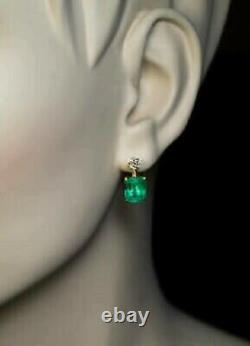 Vintage 4.00 Ct Emerald & Diamond Or Jaune 14k Sur Boucles D'oreilles Solitaire Stud