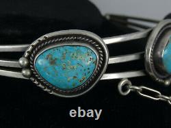Vintage 50's Navajo Gem Kingman Turquoise Pendant Choker Sterling Necklace 14