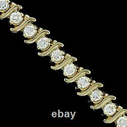Vintage 8ct Coupe Ronde Diamant Bracelet De Tennis Femme 14k Or Jaune Finition