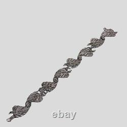 Vintage 925 Argent Sterling Massif Marcasite Leaf Design Bracelet 7 Pouces -5359