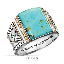 Vintage 925 Pure Sterling Argent Gemme Naturelle Turquoise Diamond Ring Hommes Par