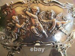 Vintage Allemand 930 Argent Sterling & Cherubs Repousse À Pied Ovale Pièce Centrale