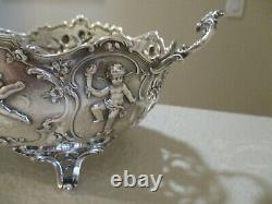 Vintage Allemand 930 Argent Sterling & Cherubs Repousse À Pied Ovale Pièce Centrale