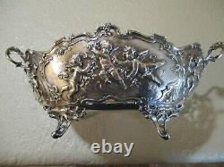 Vintage Allemand 930 Argent Sterling & Cherubs Repousse À Pied Ovale Pièce Centrale