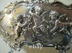 Vintage Allemand 930 Argent Sterling & Cherubs Repousse À Pied Ovale Pièce Centrale