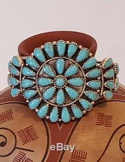 Vintage Amérindien En Argent Sterling Bracelet Turquoise Om Signe