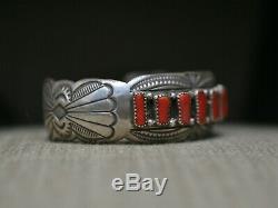 Vintage Amérindien Navajo Corail En Argent Sterling Bracelet