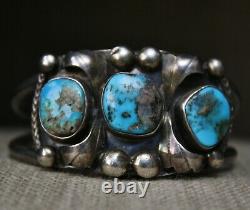Vintage Amérindien Navajo Turquoise En Argent Sterling Bracelet