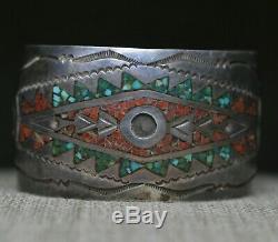 Vintage Amérindien Navajo Turquoise Inlay En Argent Sterling Bracelet