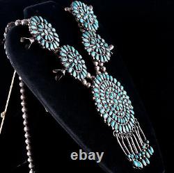 Vintage Années 1970 Sterling Silver Navajo Native American Turquoise Squash Blossom