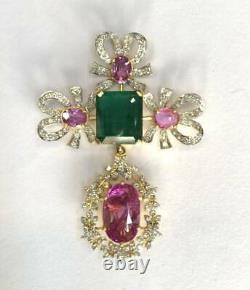 Vintage Antique Jaune 10k Sur Diamant Ruby Pendentif Emeraude Amulet 18necklace