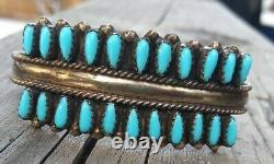 Vintage Argent Sterling Zuni Petite Point Turquoise Cuff Bracelet 17.4 Grams Dj