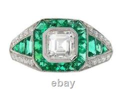Vintage Art Deco 2.40ct Lab-created Diamond Emeraude Engagement 925 Silver Ring