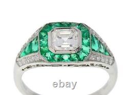 Vintage Art Deco 2.40ct Lab-created Diamond Emeraude Engagement 925 Silver Ring