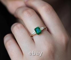 Vintage Art Déco 3.10 Ct Green Emerald & Diamond Antique Bague De Mariage De Fiançailles