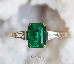 Vintage Art Déco 3.10 Ct Green Emerald & Diamond Antique Bague De Mariage De Fiançailles